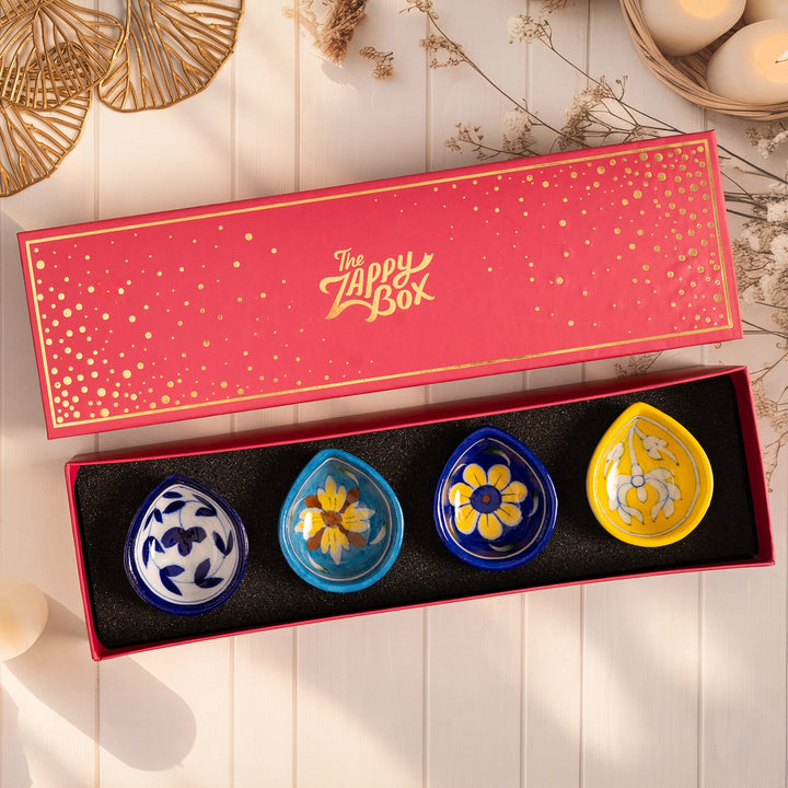 Blue Pottery Diya Set
