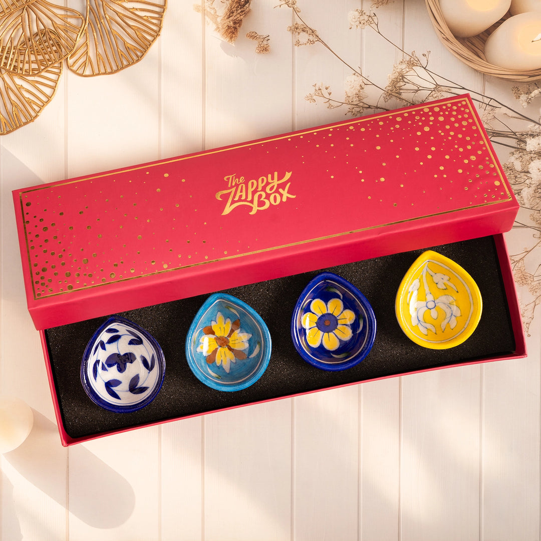 Blue Pottery Diya Set