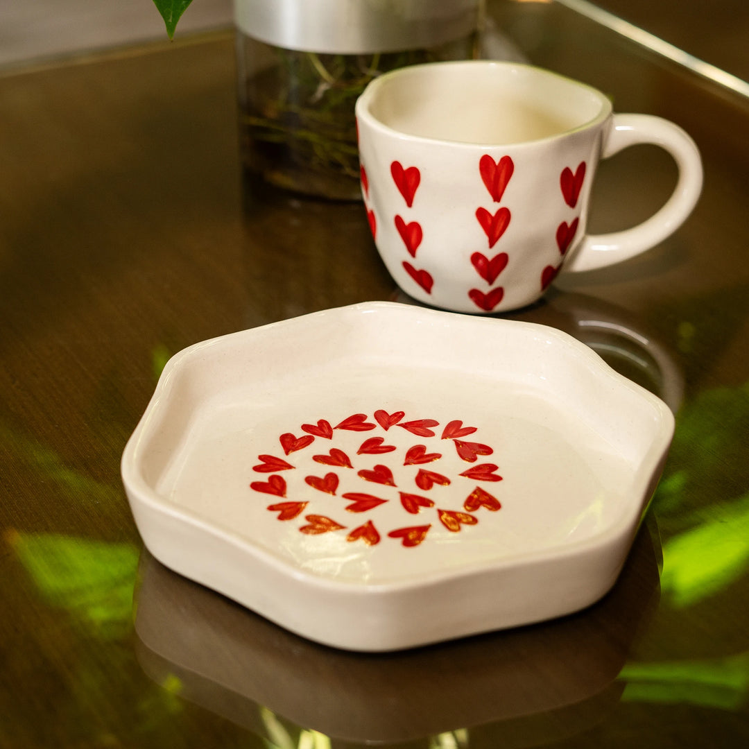 Heart Ceramic Cup And Saucer Set