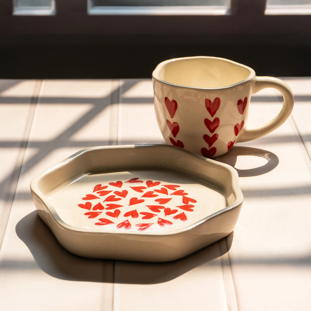 Heart Ceramic Cup And Saucer Set