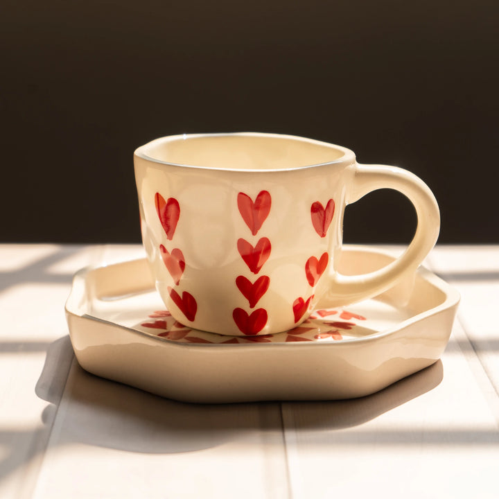 Heart Ceramic Cup And Saucer Set
