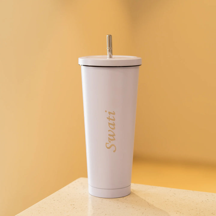 Metallic Tumbler With Straw