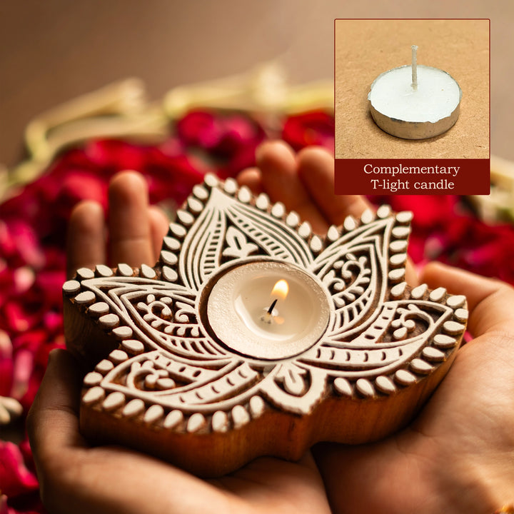 Lotus Wooden T-light Holder