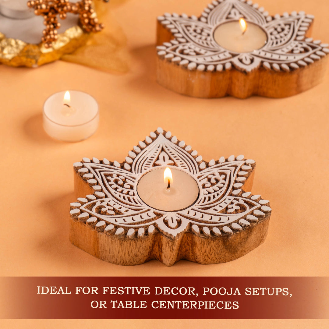 Lotus Wooden T-light Holder
