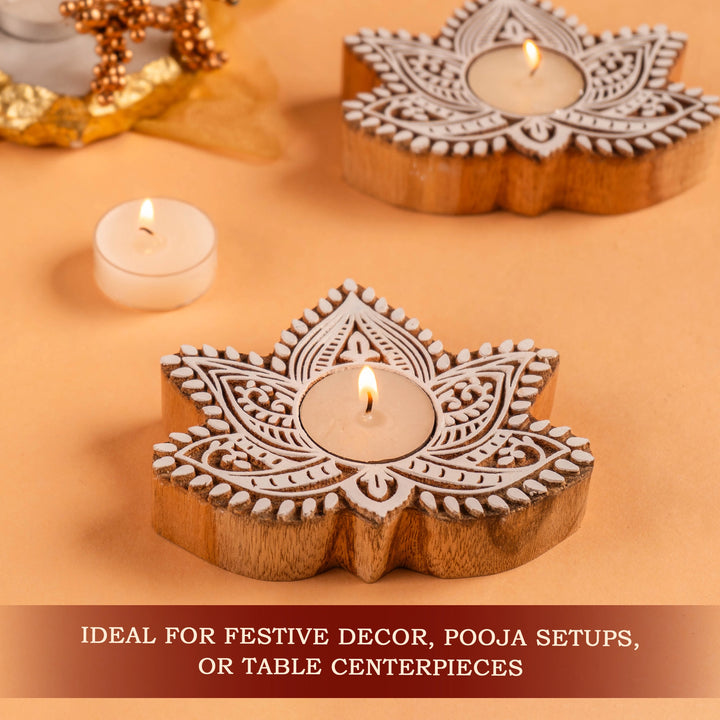 Lotus Wooden T-light Holder