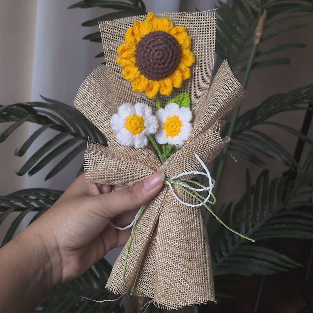Handcrafted Crochet Sunflower and Daisy Bouquet - A Forever Flower Gift