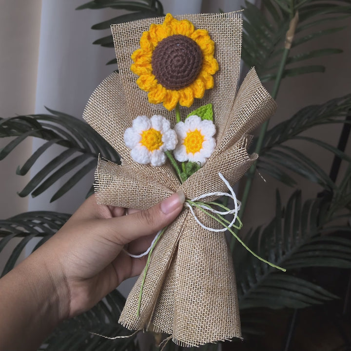 Handcrafted Crochet Sunflower and Daisy Bouquet - A Forever Flower Gift