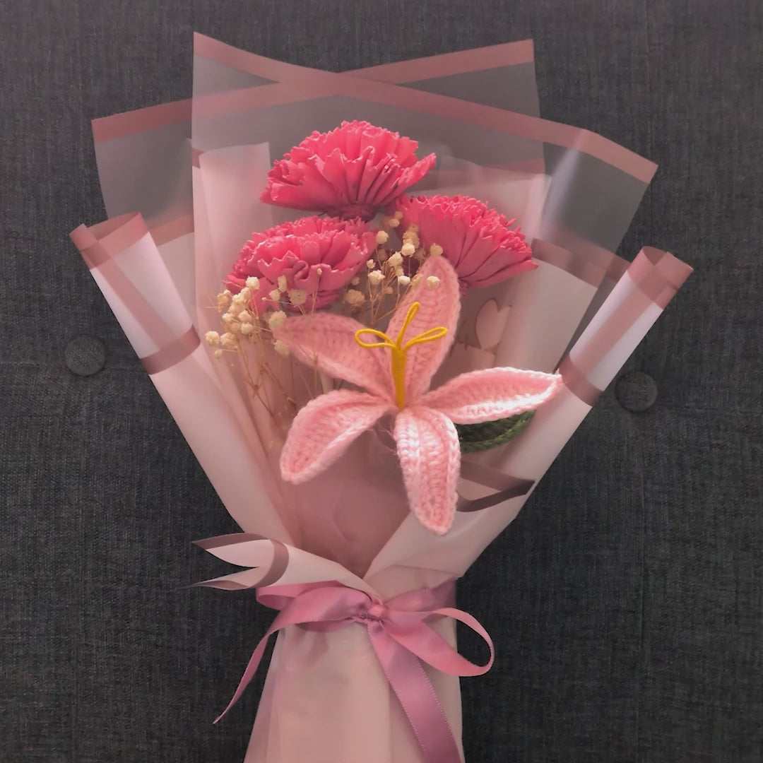 Pink Sola Wood and Crochet Lily Bouquet, Handcrafted to Last a Lifetime