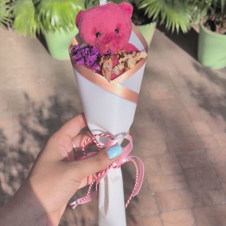 NEW✳︎teddy bear〜flowerポニーフック red Peony Flower Bouquet in