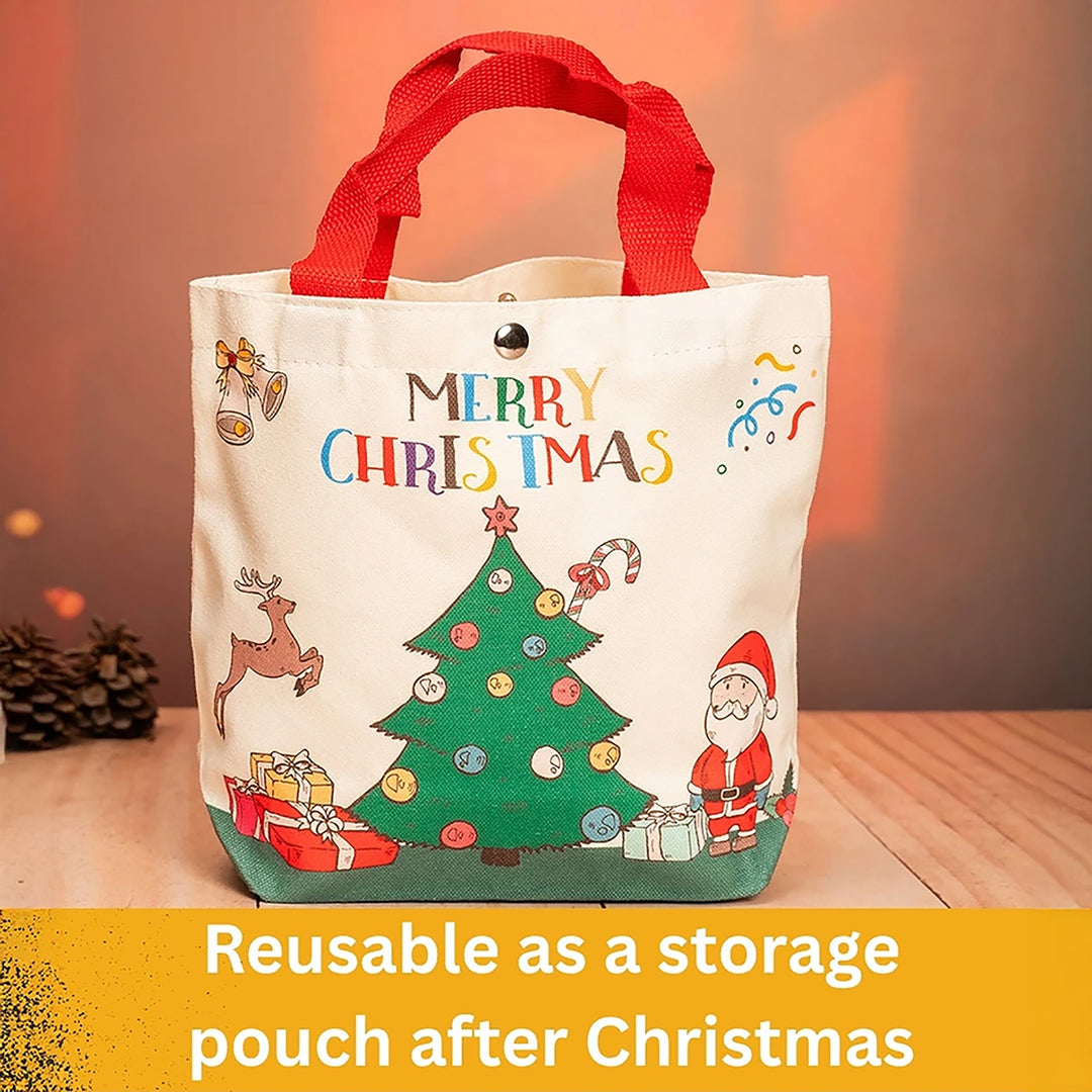 Canvas Handheld Xmas Mini Tote Bag - Red Festive Gift Bag | The