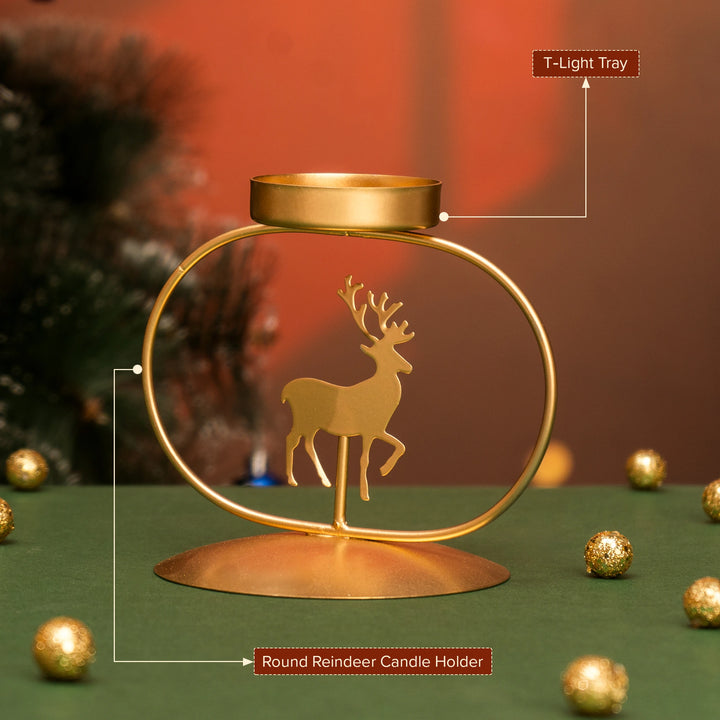 Round Reindeer T-Light Holder