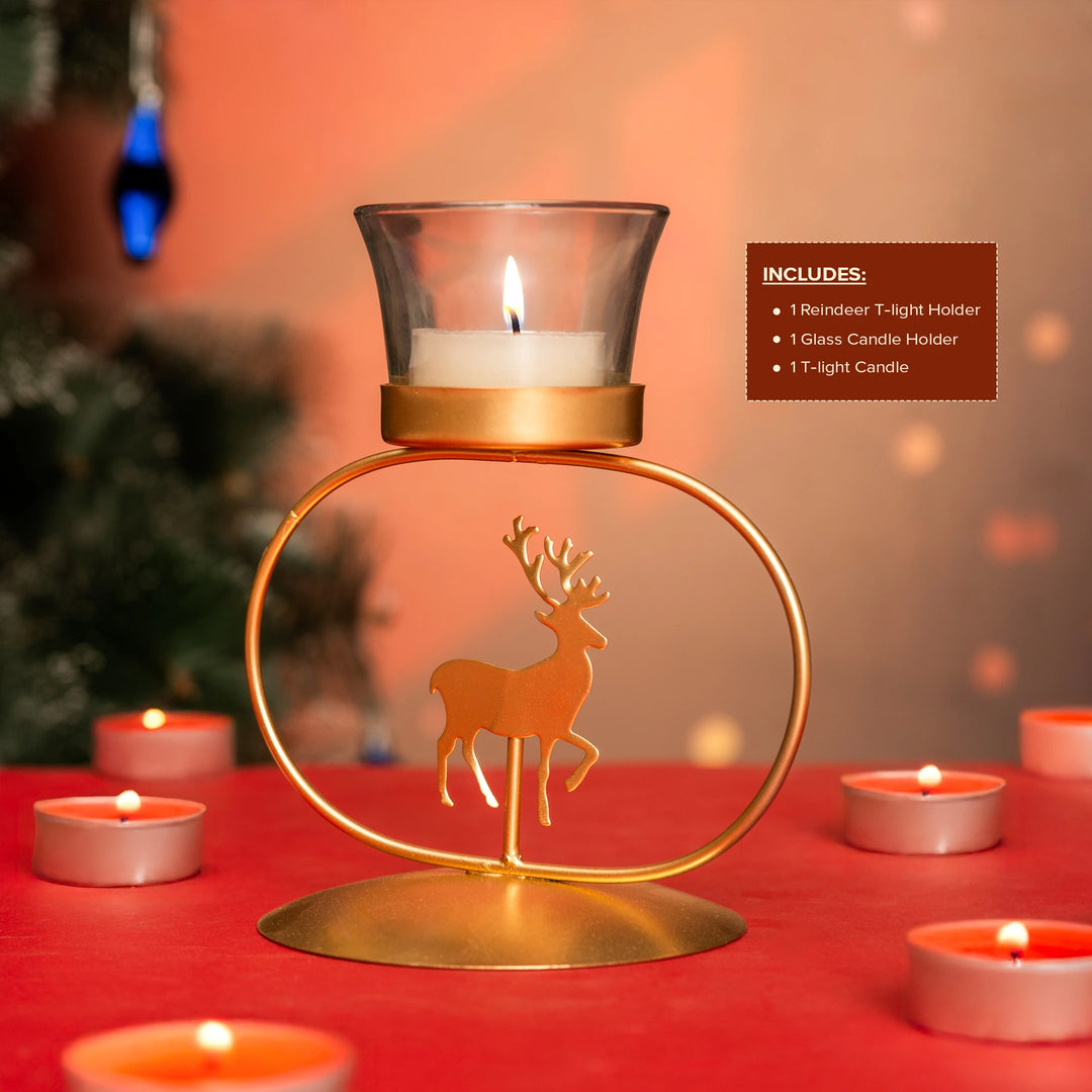 Round Reindeer T-Light Holder