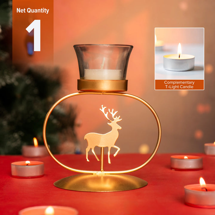 Round Reindeer T-Light Holder