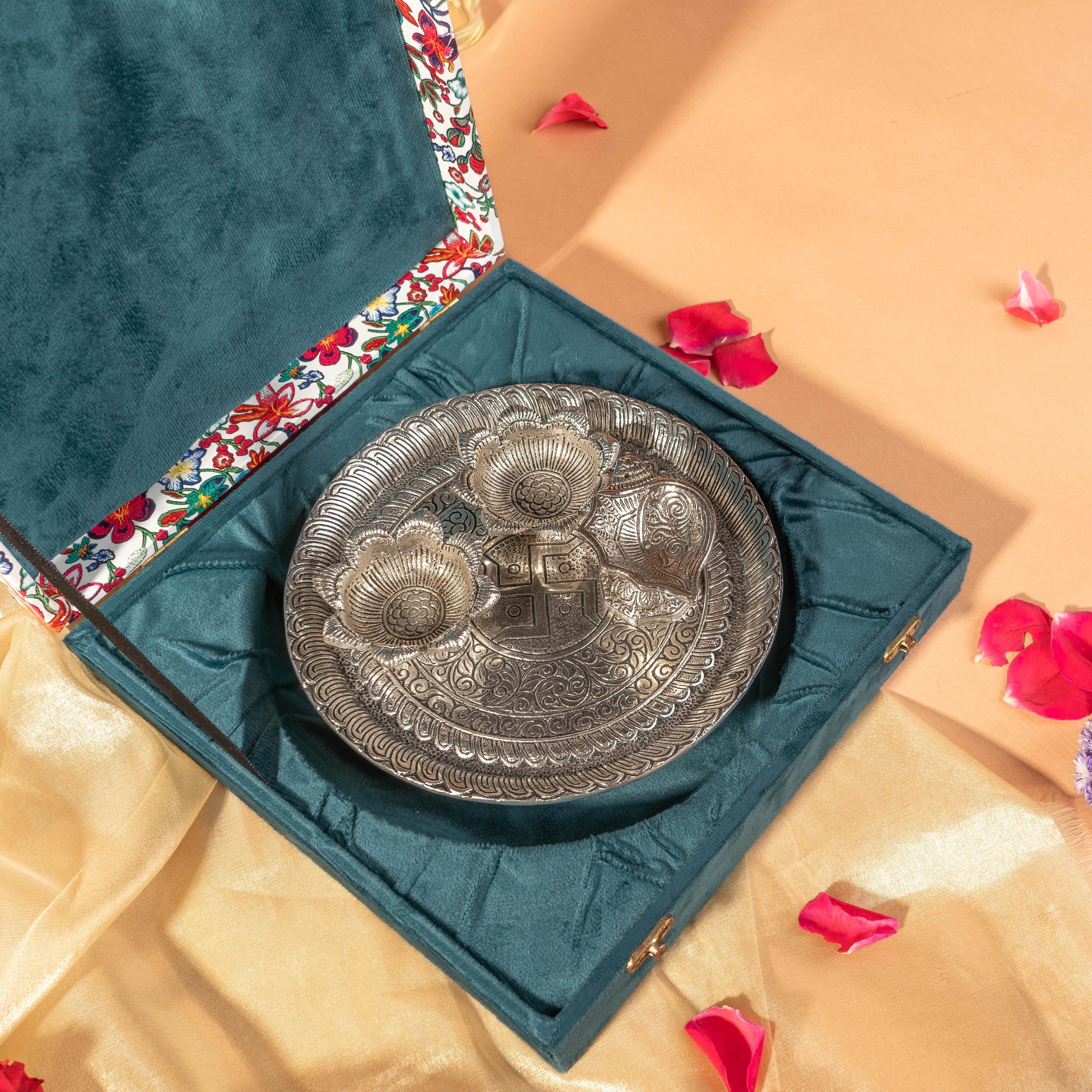 German Silver Swastika Pooja Thali - Sacred Ritual Essentials | The ...