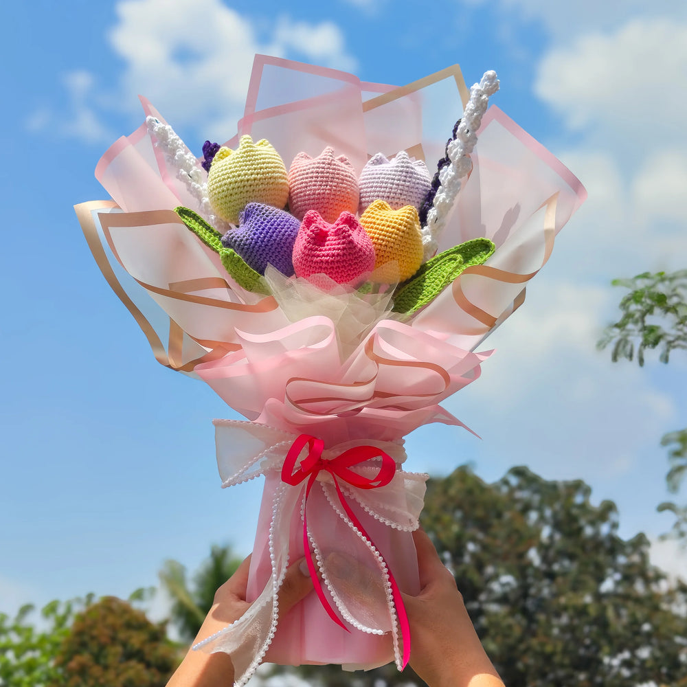 twirling tulips crochet bouquet handmade gift india
