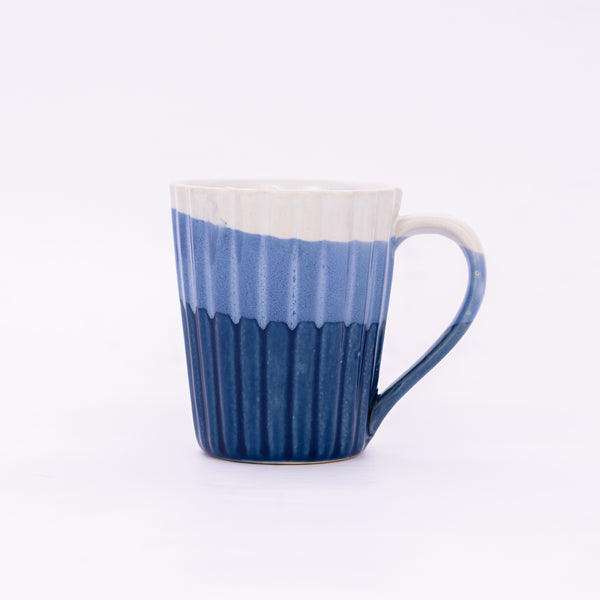Blue and White Shade Ceramic Ribbed Mug