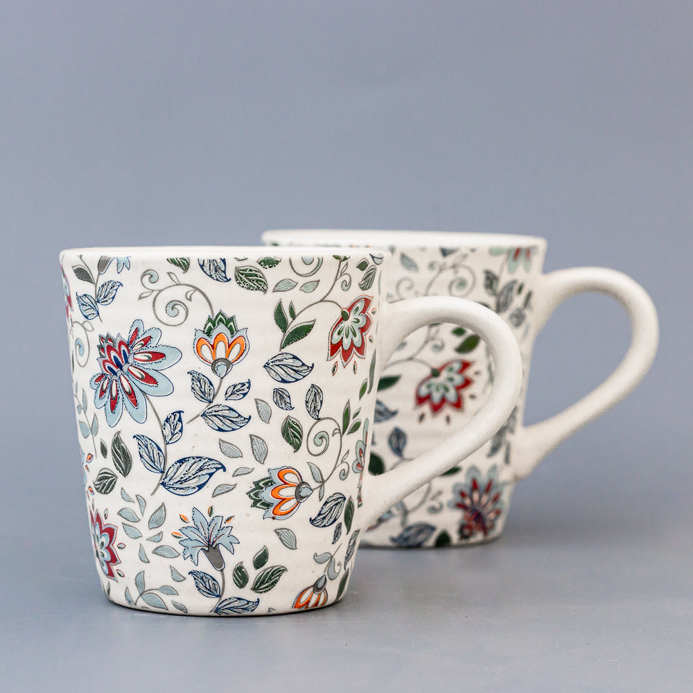 Floral Mugs With Tray