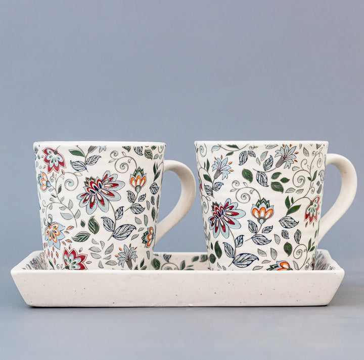 Floral Mugs With Tray